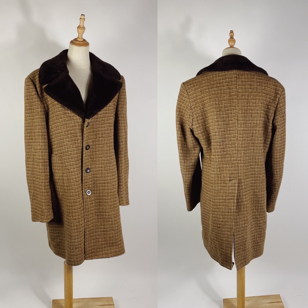 VINTAGE LONDON FOG Men’s Wool Sherpa Lined Brown Plaid Coat Size 40/Large